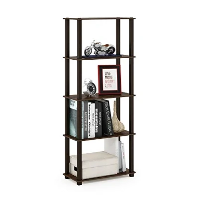 Afbeelding van Furinno 5 laags multifunctioneel rek met vierkante buizen, hout, walnoot/bruin, 29,46 x 59,94 145,8 cm