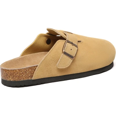 Afbeelding van EVER AU Dames Pintail Leren Comfort Klomp Sandalen Camel Suede Maat 42