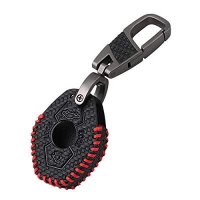Afbeelding van Happyit Lederen en koolstofvezel sleutelhanger voor BMW X3, X5, Z3, Z4, 3, 5, 7 Serie Zwart + Rood, Rood