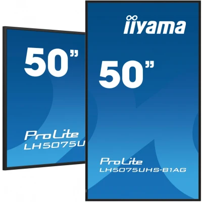 Afbeelding van iiyama ProLite LH5075UHS B1AG 125,7 cm 49,5&quot; digitaal signage display VA LED paneel 4K UHD HDMI DP in/out DaisyChain USB2.0 RS 232c RJ45 mediaspeler Android OS WiFi SDM L micro SD 24/7 zwart