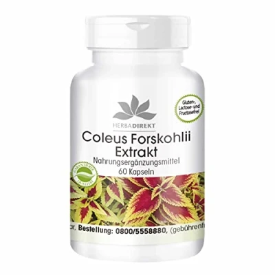 Afbeelding van Forskoline capsules hoge dosering Coleus Forskohlii Extract 60 HERBADIREKT by Warnke Vitalstoffe Duitse apothekerskwalitei