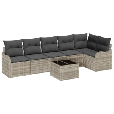 Afbeelding van vidaXL 7 delige tuinsofa set met kussens grijs poly rattan