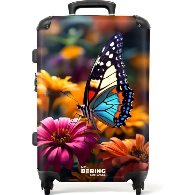 Afbeelding van NoBoringSuitcases.com® Koffer groot Rolkoffer lichtgewicht Vlinder op kleurrijke bloemen Reiskoffer met 4 wielen Grote trolley XL 20 kg bagage