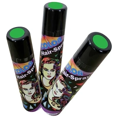 Afbeelding van 3 delige voordeelverpakking: haarspray groen blikjes van elk 100 ml. Kleurspray voor carnaval, Halloween en feest