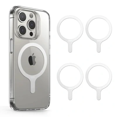 Afbeelding van ESR 4 stuks magnetische ringstickers voor MagSafe Ring, stickers, universeel magnetisch draadloos opladen conversiekit, iPhone 16/16e/15/14/13/12/11/X, Galaxy S24/S23/S21/S20, wit