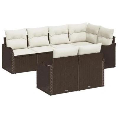 Afbeelding van vidaXL 7 delige Tuin Sofa Set met Kussens Bruin Poly Rattan