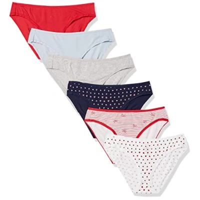 Afbeelding van Amazon Essentials Women&#039;s Katoenen onderbroek in bikinimodel (verkrijgbaar grote maten), Pack of 6, Hartjes/Streep/Veelkleurig, L