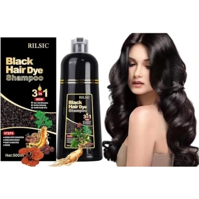 Afbeelding van 500 ml haarkleur zwart, natuurlijke zwarte haarkleurshampoo, Black Hair Dye Shampoo 3 in 1 tegen grijze haarinstant haarkleuring, directe haarkleurshampoo voor mannen en vrouwen