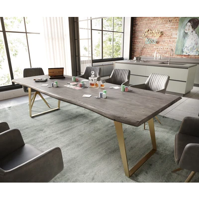 Afbeelding van Eetkamertafel Edge acacia platina 260x100 roestvrij staal Gold schuin Live