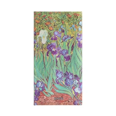 Afbeelding van Van Gogh’s Irises Slim 12 month Horizontal Hardback Dayplanner 2025 (Elastic Band Closure): tydzień na dwóch stronach, zamykany gumkę, papier 100 gsm