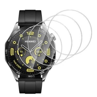 Afbeelding van Dlxiks 4 stuks gehard glas voor Huawei Watch GT 46 mm, eenvoudige installatie, 9H hardheid zonder luchtbellen, HD transparante displaybeschermfolie mm