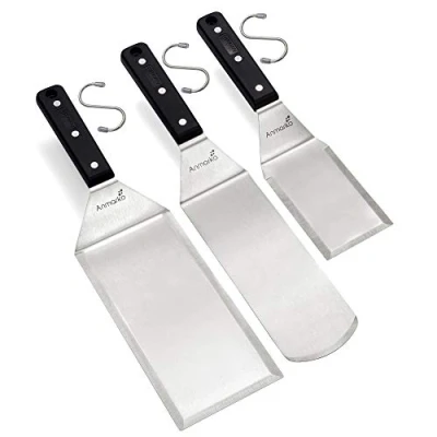 Afbeelding van Grillspatel Set RVS metalen spatel en bakplaat schraper zware accessoires geweldig voor gietijzeren BBQ platte top grill commerciële kwaliteit