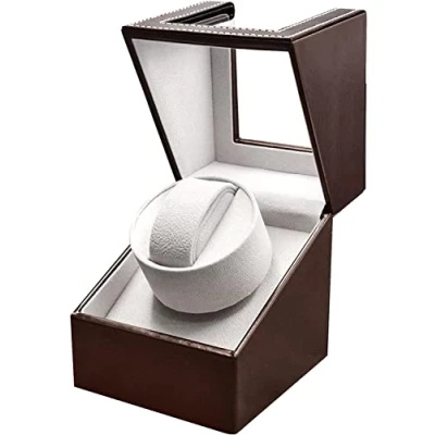 Afbeelding van Automatische Uhrenbeweger Box Single PU Leder Uhrengehäuse mit leisem Motor Batteriebetrieb oder Netzteil für Automatikuhren (Braun DGW)