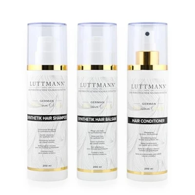 Afbeelding van LUTTMANN® synthetisch haarverzorgingsset, pruiken, shampoo, balsem &amp; natuurlijk en haarconditioner elk 200 ml, zachte reiniging verzorging voor haar, speciaal