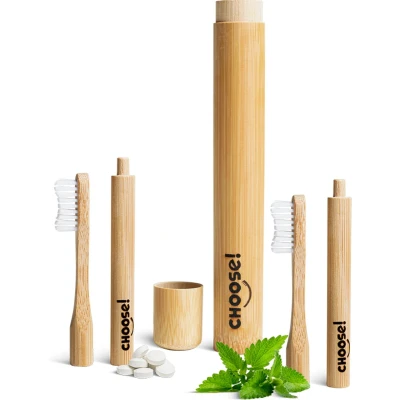 Afbeelding van CHOOSE Bamboe Tandenborstel Set met Houder en 14 Gratis Tandpasta Tabletten