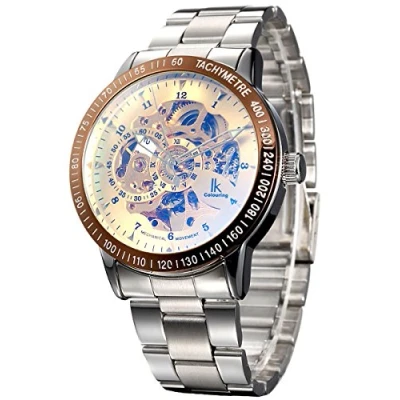 Afbeelding van Alienwork IK Automatisch Horloge Heren Dames Zilver Metalen Armband Goud Skelet Glasbodem