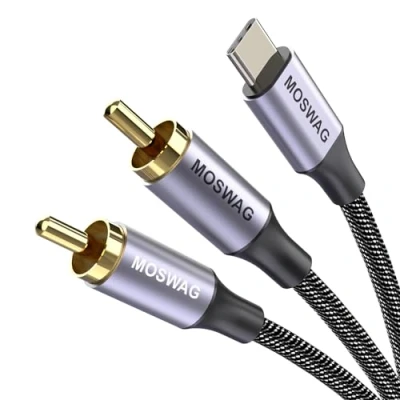Afbeelding van MOSWAG audiokabel USB C naar RCA, a 2RCA tipo RCA macho Y kabel splitter con chip DAC Compatibel met Pad Pro 2018, Google Pixel 3/2 MacBook Moto Z,