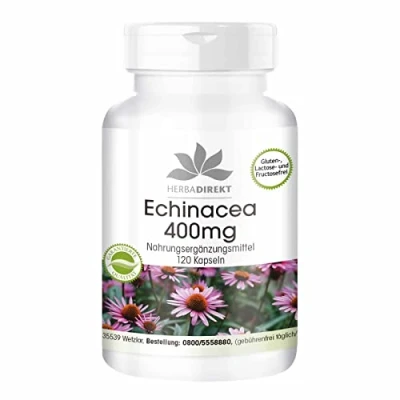 Afbeelding van Echinacea 400mg hoge dosering veganistisch 120 capsules HERBADIREKT by Warnke Vitalstoffe Duitse apothekerskwalitei