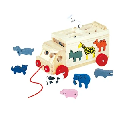 Afbeelding van Bino Trekfiguur Animal Junior 29,5 Cm Hout Naturel 11 delig