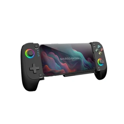Afbeelding van MARSGAMING MGPX, Bluetooth 5.0 2in1 Gamepad, RGB Neon, Dubbele Trilling en Turbofunctie, Smartphonehouder tot 6,8&quot;, Controller Compatibiliteit voor PC, Android, iOS Consoles, USB C, Zwart
