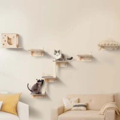 Afbeelding van VEVOR klimwand kattenwandligstoel kattenligstoel kattenbed kattenplank set van 5