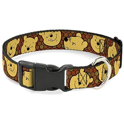 Afbeelding van Buckle Down Plastic Clip Collar Winnie The Poeh Expressions/Honeycomb Black/Browns 2,5 cm breed Past 30 43 nek Medium