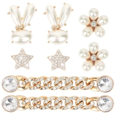 Afbeelding van OWill 8 stuks schoenbedels voor Crocs gouden emaille sieraden maken, spelds, glitter, schoenstekers kinderen, jongeren en volwassenen, schoenbedelset, Kunststof