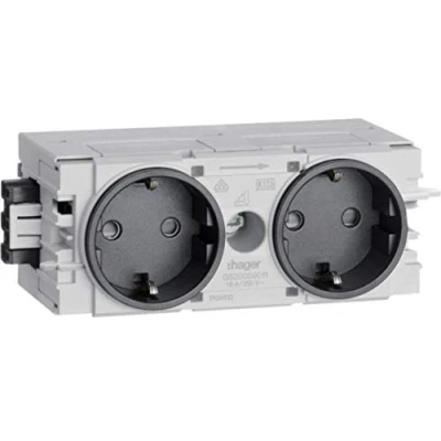 Afbeelding van Hager ecoline 2 voudige wandcontactdoos randaarde schuko wandgoot klauw schroef tekstvenster ip20 zwart ral9011 gs20009011