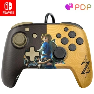 Afbeelding van PDP Gaming Faceoff Deluxe+ bekabeld Switch Pro Controller Zelda Breath of the Wild Link Gold / zwart Official Licensed Nintendo Customizable buttons and paddles Ergonomic Controllers