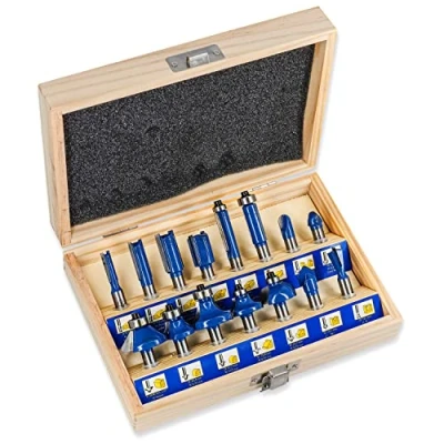 Afbeelding van S&amp;R Boorfrees 8 mm. Set van 15 houtgroeffrees wolfraamcarbide. Professionele houtboren, boorschacht gesmeed staal.