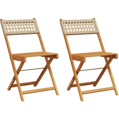 Afbeelding van Bistrostoelen 2 st massief acaciahout en poly rattan beige