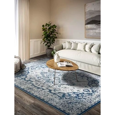 Afbeelding van Villeroy &amp; Boch Laagpolig tapijt Gabrielle klassiek woonkamertapijt traditioneel voor woonkamer, slaapkamer, eetkamer, hal, keuken crèmeblauw, 120x170 cm
