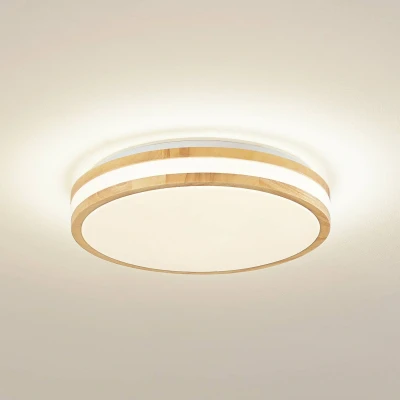 Afbeelding van Lindby LED plafondlamp CCT 1licht hout, kunststof, metaal H: 8 cm licht wit Inclusief lichtbron
