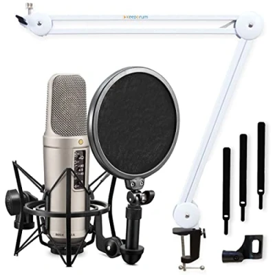 Afbeelding van Rode NT2 A condensatormicrofoonset + keepdrum MS138 WH microfoonarm tafelstatief wit
