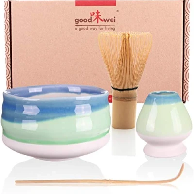 Afbeelding van Goodwei Matcha Set Theeset met klopper bamboe, keramische kom Chawan en bezemhouder Chasentate in bijpassend design Japanse Theeceremonie Kit (120, Sumi)