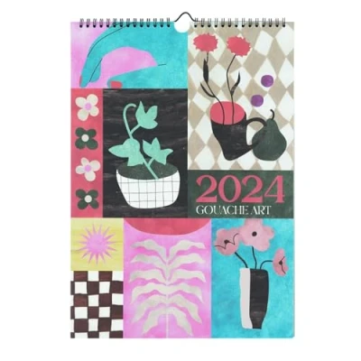 Afbeelding van Kokonote A3 Kalender 2024 Life Gouache Art Wandkalender 12 maanden Familiekalender 29,7x42 cm