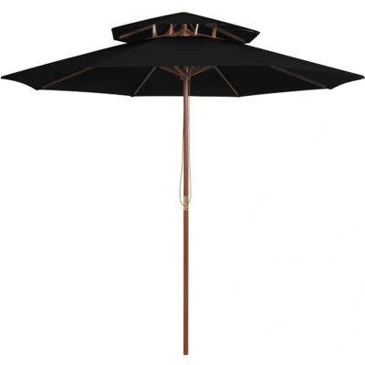 Afbeelding van Parasol dubbeldekker met houten paal 270 cm zwart
