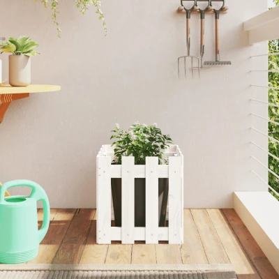 Afbeelding van Plantenbak met hekontwerp 40x40x40 cm massief grenenhout wit