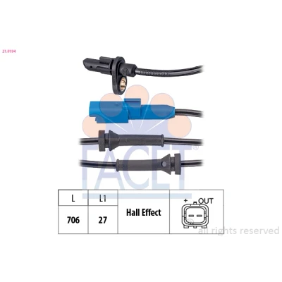 Afbeelding van FACET 21.0194 ABS Sensor 706mm CITROЁN: C4 II Cactus 1.6 HDi 90, 1.2 VTi 75 / PureTech 75, THP 110, BlueHDi 100, 82 2014