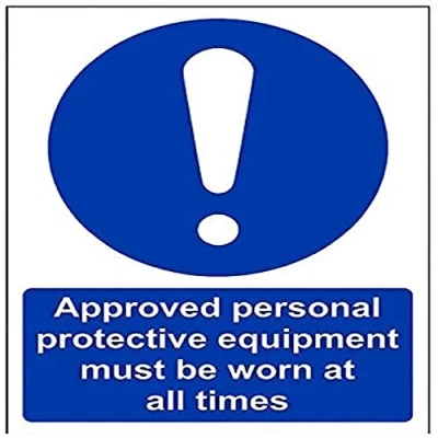 Afbeelding van VSafety Goedgekeurde Persoonlijke Beschermende Apparatuur Moet Worn At All Times PPE Sign 150mm x 200mm 1mm Rigid Plastic