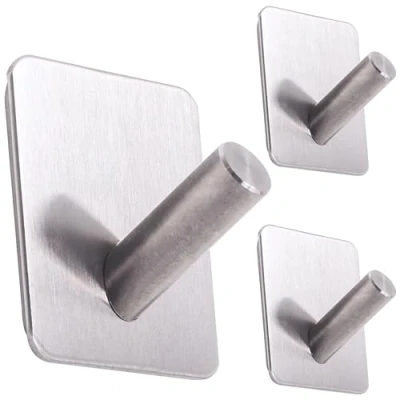 Afbeelding van RICOO MH021 3 zelfklevende kledinghaken, zelfklevend, roestvrij staal, delige set, haken, zilver, wandhaken, haken om te lijmen, handdoekhaak zonder boren, badkamerhaak
