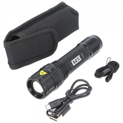 Afbeelding van Velamp Panther: 10W Cree LED Oplaadbare Zaklamp Met Zoomfunctie.