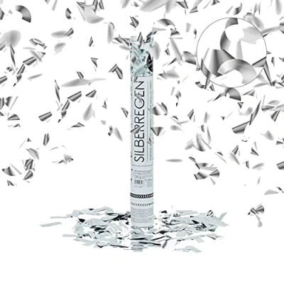 Afbeelding van Relaxdays party popper 40 cm, confetti kanon, carnaval, partyshooter, decoratie voor bruiloft, zilver