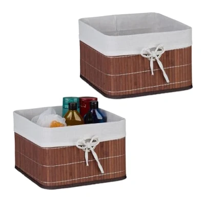 Afbeelding van opbergmand bamboe set van 2 20 x 31 cm badkamer bruin