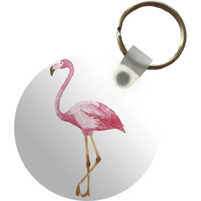 Afbeelding van Sleutelhanger Flamingo Waterverf Roze Plastic Rond Uitdeelcadeautjes
