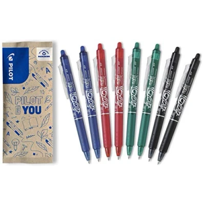 Afbeelding van PILOT FriXion Clicker, uitwisbare rollerbalpen, set van 8 (blauw, zwart, rood, groen)