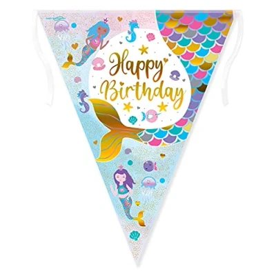 Afbeelding van Slinger iridiscent Zeemeermin Happy Birthday per stuk