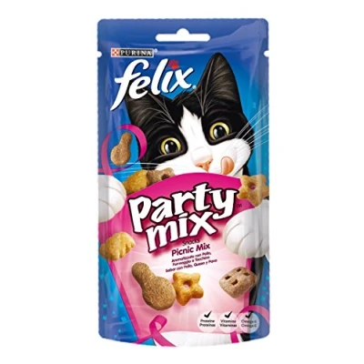 Afbeelding van Purina Felix Party Mix Kattensnack Picknick met kip, kaas en kalkoen, 8 x 60 g