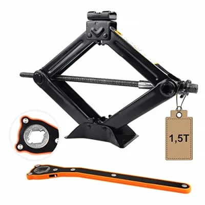 Afbeelding van EXLECO Schaarkrik, 1,5 ton, garagekrik met 2 in 1 universele ratelsleutel, autokrik voor auto, gezinsauto, personenauto, SUV/MPV steeksleutel, 360 graden activiteitenkop