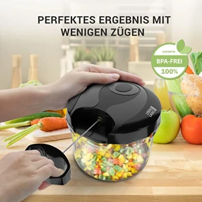 Afbeelding van LEBENLANG Groente en uiensnijder, 1 liter, handmatig BPA vrij, zwart, voor het snijden van uien, knoflook, multifunctionele shopper, keuken, groentesnijder, multihakmolen